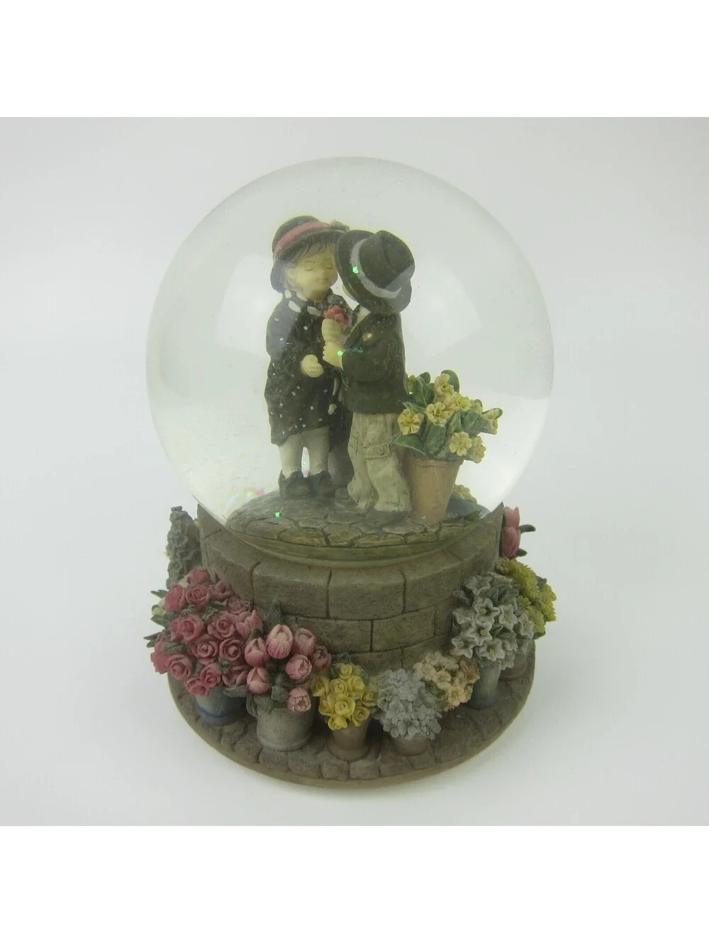 Vintage Musical Snow Globe Puppy Love Boy & Girl 5.5